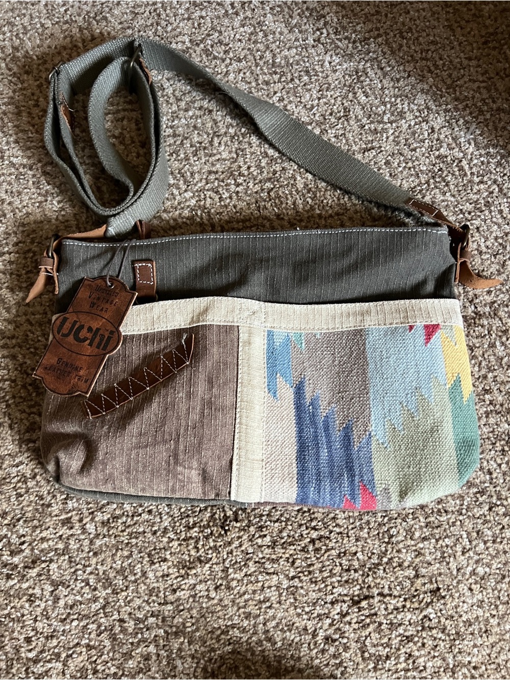 Multicolor Canvas Crossbody Bag - Olive Strap